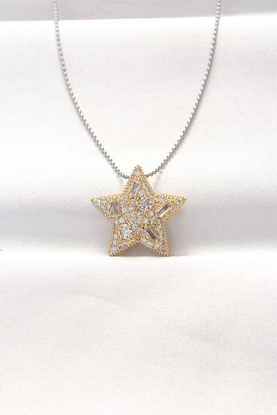 Skygo 316L Steel Double Color Zircon Cubic Zirconia Star Necklace - Tj-Bko8520