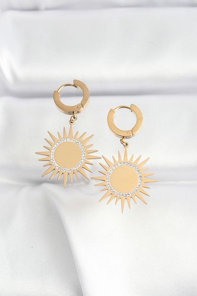Skygo 316L Steel Gold Color Stone Sun Model Earrings - Tj-Bkp8803