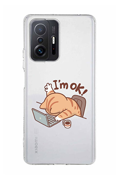 moonset Xiaomi Mi 11T / Mi 11T Pro Uyumlu Sevimli Kedi Tasarımlı Baskılı Şeff...