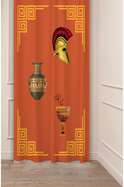 GREENDECOR Ethnic Roman Antique Vase Soldier Egyptian Patterned Bohemian Special Design Digital Printed (Single Wing) Background Curtain