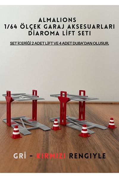 almalions 1/64 Scale Diaroma Vehicle Lift 2Pcs+4Pcs Pontoon Garage Accessories Grey - Red