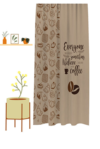 GREENDECOR Coffee Kitchen Coffee Bean Sweet Fruit Greenery Patterned Special Design Bohemian (Single Wing) Background Curtain