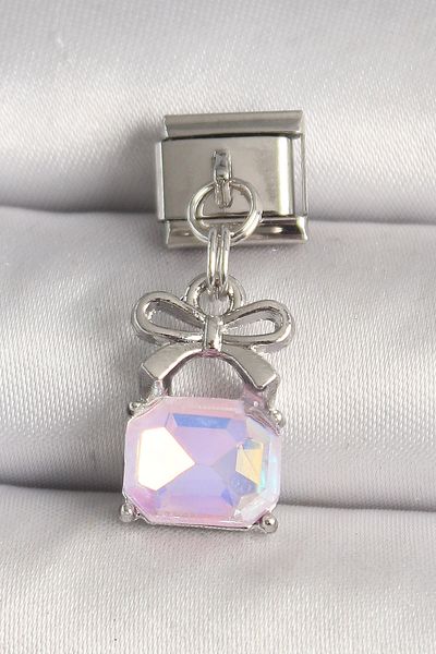 Skygo 316L Steel Silver Color Pink Zircon Stone Bag Model Nomination Charm - Tj-Bc1301