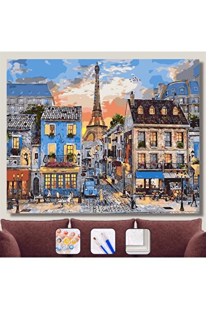 Pastelya Sayılarla Boyama Seti Çerçeveli Kasnaklı Pariste Meydan 60x75