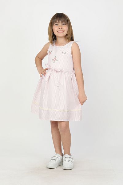e-çocuk Girl's Dress with Striped Flower Embroidered Straps 7256