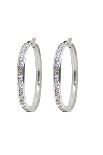 oya silver Sıra Taşlı Kadın Gümüş Halka Küpe 4x4CM