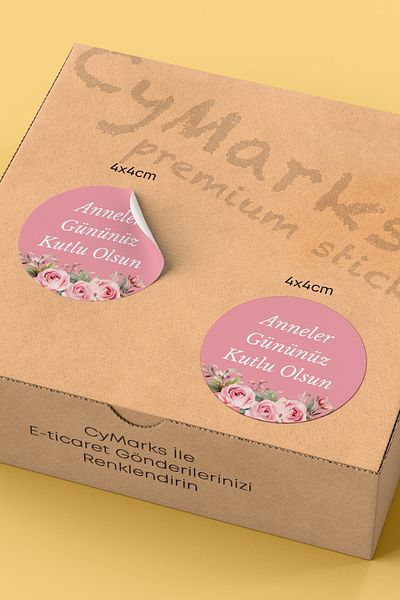 alışveriş kurdu Happy Mother's Day Written Sticker Packaging Shipping Packaging Label - 4X4Cm 70 Pieces