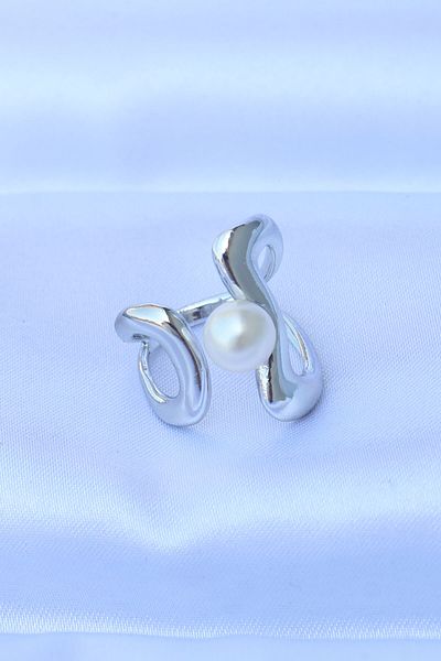 Skygo Brass Silver Color Adjustable Pearl Rhinestone Ring - Tj-Byk3165