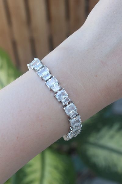 Skygo Vip Series Brass Zircon Stone Silver Color Baguette Waterway Model Bracelet - Tj-Bb6066