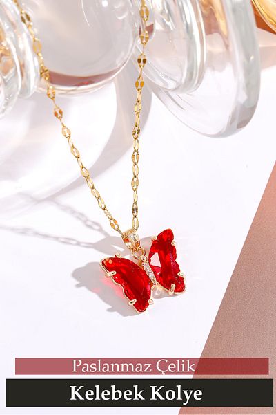 Nehir Trend Stainless Tarnish Steel Butterfly Necklace Valentines Women Fathers Teachers Day Gift