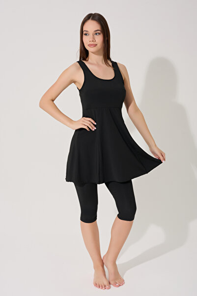 myfirstsea Kadın Likralı Askılı Taytlı Elbiseli Mayo Kadın Yarı Kapalı Mayo (...