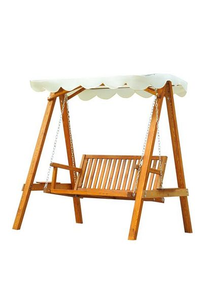 ART Balansoar de grădină, 2 locuri, alb și natural, 162x130x185 cm, structură din lemn, max 240 kg, Dakar