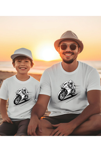 ASELİNDA تي شيرت مطبوع عليه Motor And Biker من الأب والابن (إنه منتج واحد، أض...