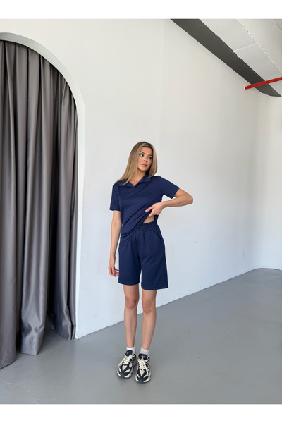 NEAR طقم بدلة رياضية نسائية بأكمام قصيرة وياقة قماش مودال مع شورت، قماش ناعم ...