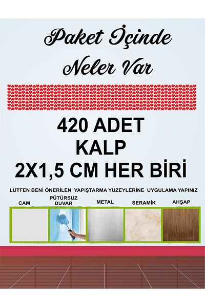 Göktuğ Hediyelik 420Pcs 2cm Adhesive Heart Shaped Red Sticker Label Gift Packaging Party Gifts