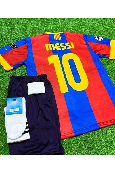 BARBITOS Messi B.A.R.C.E.L.O.N.A 2011 Retro Kids Jersey Set of 4 Jersey with Socks-Bracelet Gift Sm11