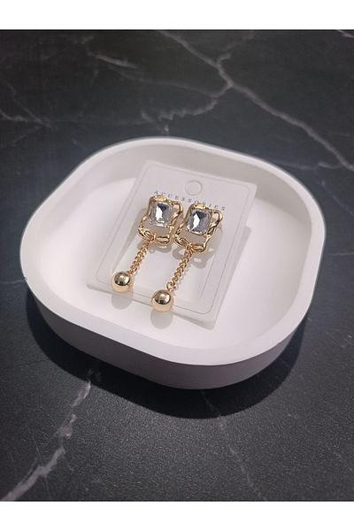 Serenita Mare Women's 316L Stainless Steel Chain Rectangular Stone Dangle Earrings – Gold Color