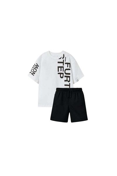 Motebarn Wear Boy's Basic Bottom-Top Suit with Writing White