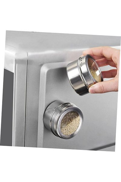 YAKUT prime 6-Piece Rectangular Magnetic Spice Rack with Stand, Magnetic Salt Shaker Pepper Shaker Spice Rack Stainless Steel