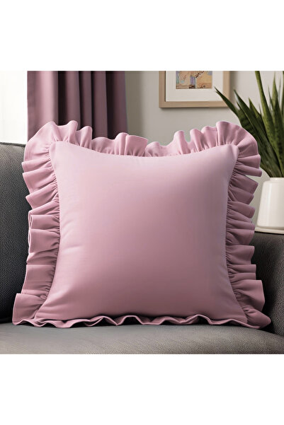 Bc Home Pudra Pembe Country Fırfırlı Kare Kırlent Kılıfı Yumuşak Dokulu Vinta...