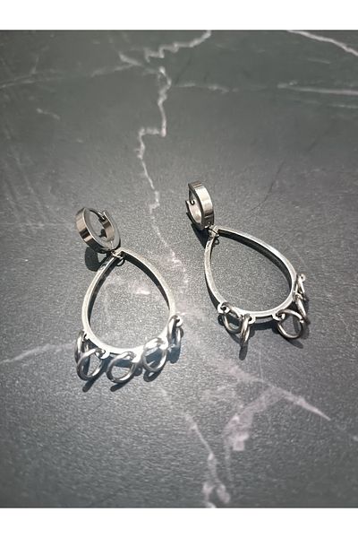 Serenita Mare Women's 316L Stainless Steel Drop Form Hoop Dangle Earrings with Detail – Silver Color
