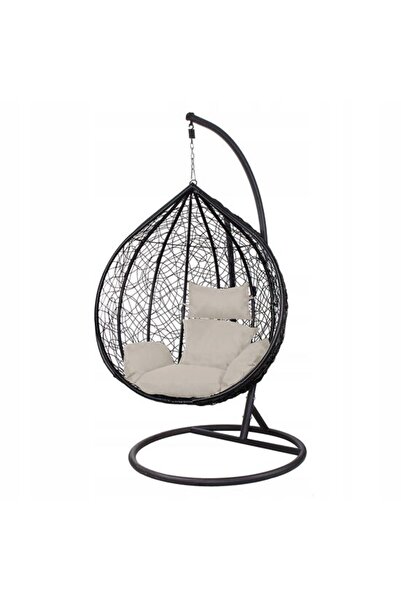 Avex Κρεμαστή πολυθρόνα, Springos, Adela, συνθετικό ρατάν, μαύρο, κρεμ μαξιλά...