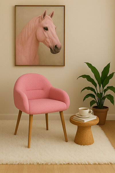 stillola Tokyo Ahşap Ayaklı Retro Minimal Berjer Puf Makyaj Masası Sandalyesi Çok Amaçlı Çay Seti