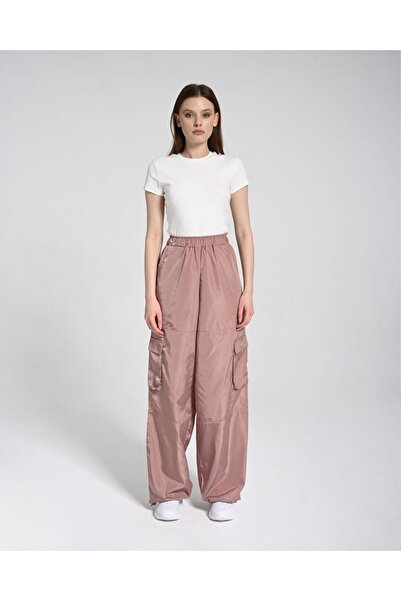 Monolou Beli Lastikli Paçası Lastikli Yandan Cepli Kargo Pantolon Pembe