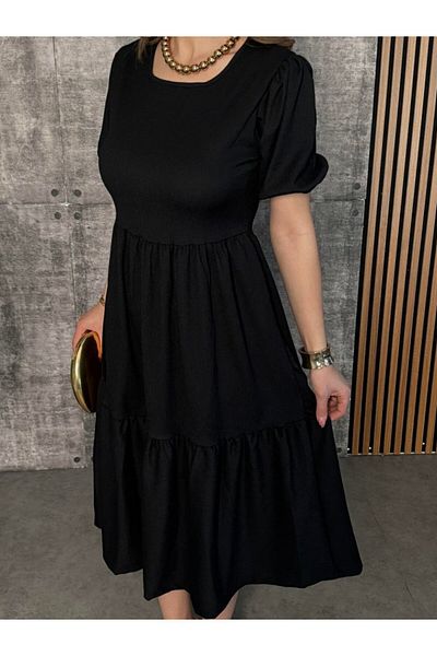 Kokosh moda Γυναικείο κοντομάνικο φόρεμα με ανοιχτό γιακά με πλέγμα μπαλόνι