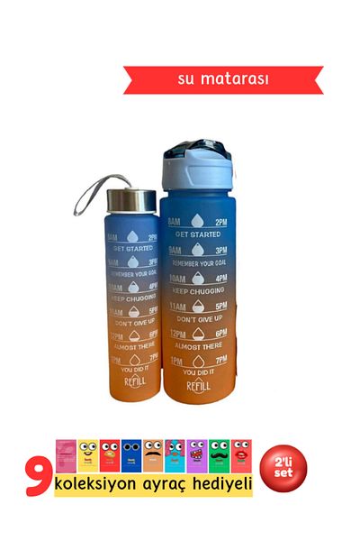Pembe Pasaj Blue Motivational Flask 750 ml / 250 ml Water Bottle - Water Bottle - Sports Flask