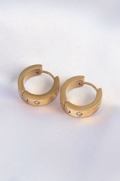 Skygo 316L Steel Gold Color Zircon Stone Minimal Model Hoop Earrings - Tj-Bkp9007