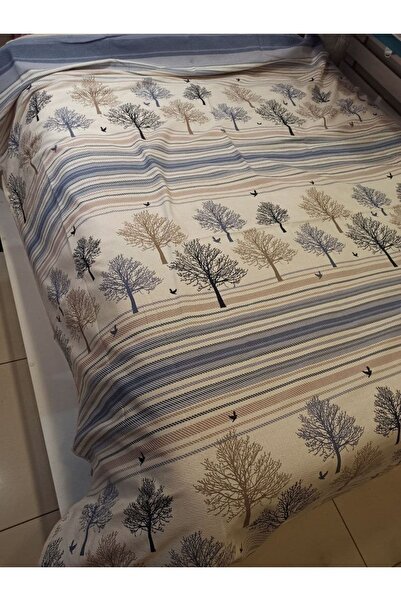 ŞENER HOME 150x240 cm.Pattern Printed Tree of Life - Blue Single Piece