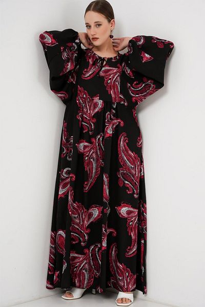 Moka Shopin Mokashopin Balloon Sleeve Long Hijab Dress 2464 - Y.Red