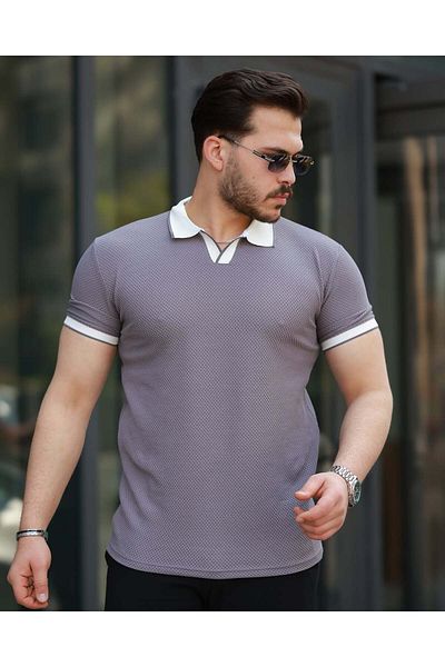 Liberto Men's Honeycomb Jacquard Polo Neck T-Shirt - Stylish and Comfortable Summer Model