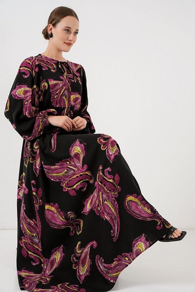 Viyamo Μακρύ Φόρεμα Hijab με μανίκια μπαλόνι 2464 - Y.Fuchsia