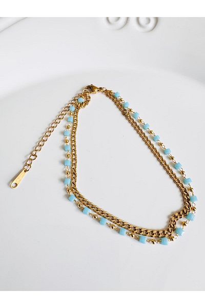 DEVİ fashion Steel Blue Stone Anklet 22 cm
