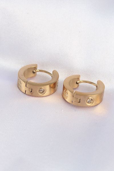 Skygo 316L Steel Gold Color Zircon Stone Minimal Model Hoop Earrings - Tj-Bkp9007