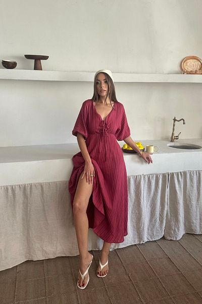Modayakamoz V-Neck Draped Dress - Pink