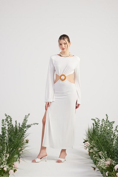 HOLLY LOLLY Stretchy Fabric Backless Long Cameron Dress White