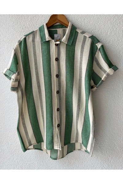 Hazhers Erkek Gömlek Yaka Oversize Kısa Kollu Yazlık Gömlek