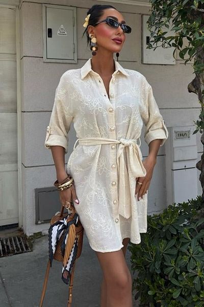 COTTONLAB Rochie Süzene brodata si cu nasturi aurii 2742