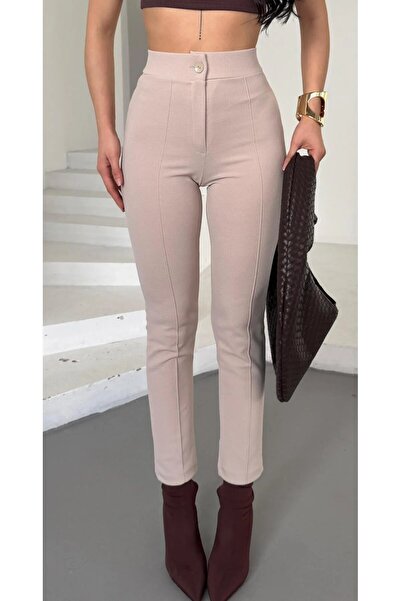 fatma keskin linna butik Kadın Krep Kumaş Likralı Ön Çimalı Dar Paça Pantolon