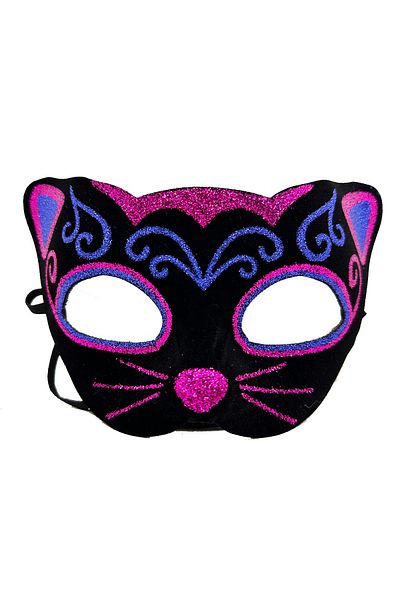 Skygo Black Velvet Coated Cat Mask with Pink Blue Glitter Embroidery 20X13 cm