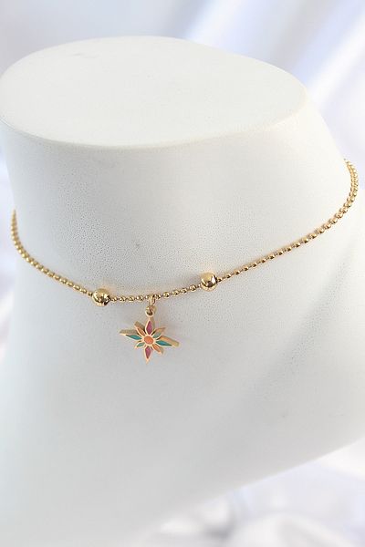 Skygo 316L Steel Gold Color Emerald Green Stone Detailed 2-Piece Clover Model Anklet - Tj-Hh1636