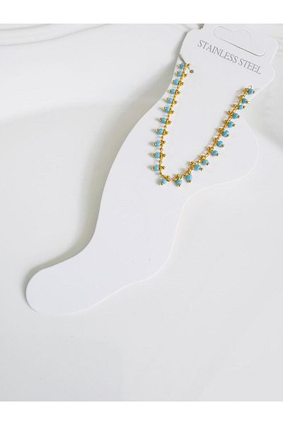 DEVİ fashion Steel Blue Stone Two Row Anklet 22 cm