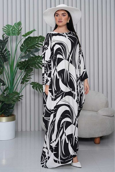 Eceyaman moda Women's Black and White Plus Size Dress