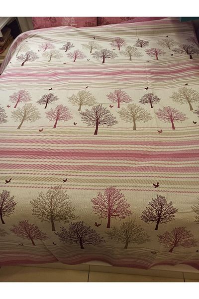 ŞENER HOME 200x240 cm.Pink Tree of Life Patterned Double Single Pique