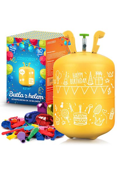 Ricokids Set de butelii de heliu Ricokids BALLON TIME, Capacitate 0,20 m3 cu reductor Include 30 de baloane colorate