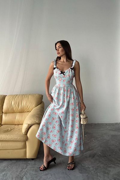 Kokosh moda Rochie florală albastră cu fundă în față