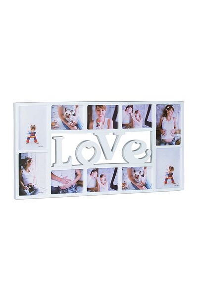 Relaxdays Collage photo frame 10 images, love, 36.5 x 72 x 2 cm, white, Relaxdays